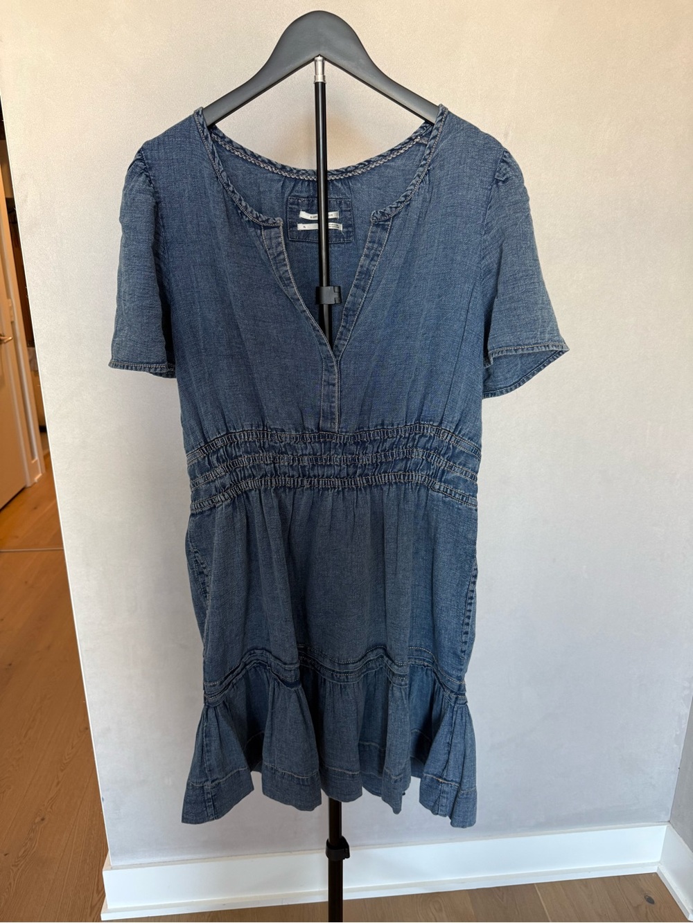 Anthropologie Washed Denim Short Sleeve Dress in Medium Blue